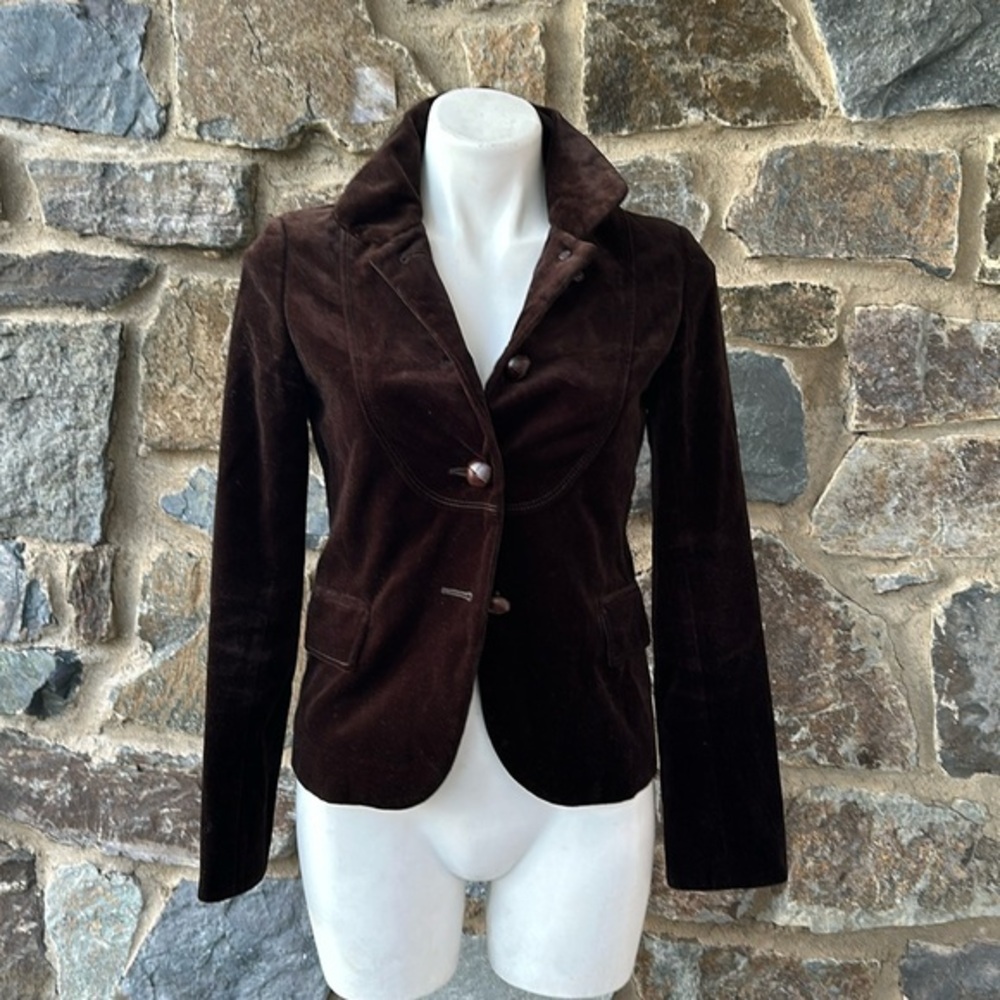 J. Crew 'Bella' Vintage Velvet Blazer Jacket in Chocolate Brown Size 2